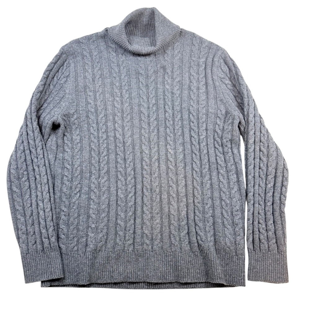 J. Crew‎ Cable Knit Turtleneck Sweater Women Size L Gray Wool Blend